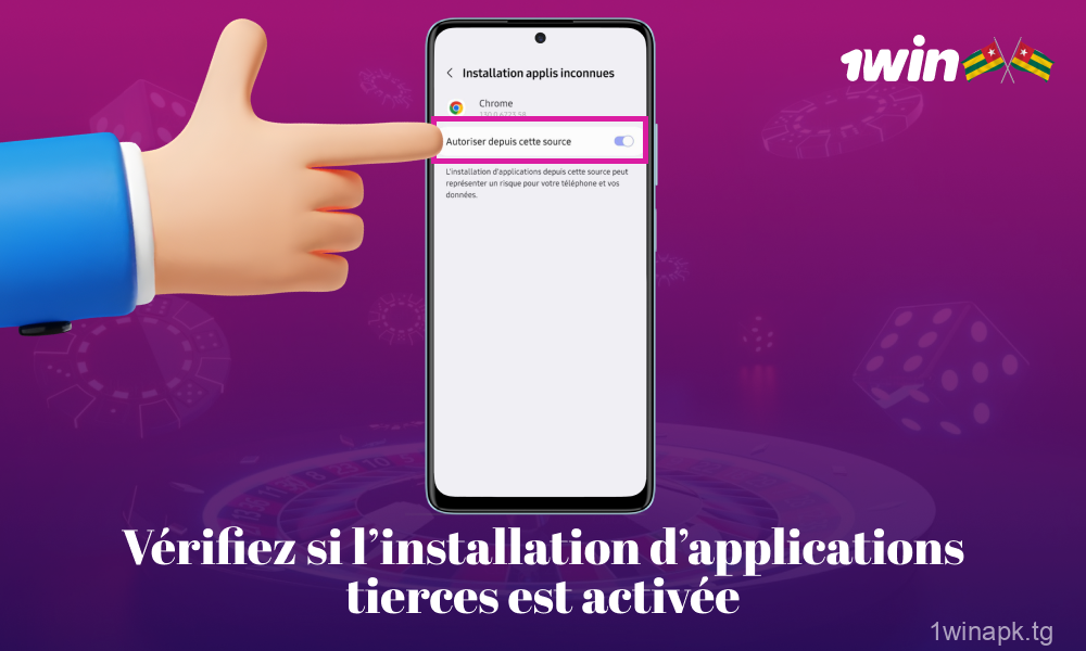 Pour installer 1win APK, assurez-vous que les paramètres de votre appareil autorisent l'installation d'applications tierces