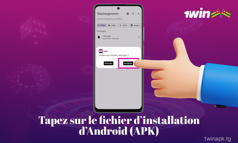 Exécutez le fichier d'installation de 1win APK